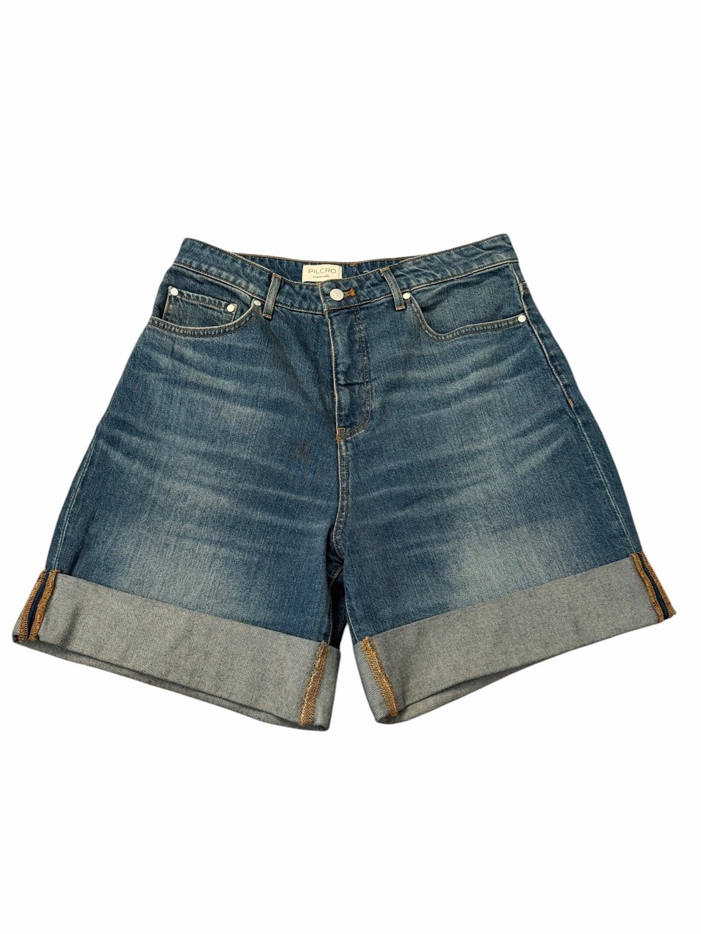 Pilcro Anthropologie The Austyn Blue Denim High-Rise Cuffed Jean Shorts Size 30 - Picture 2 of 8